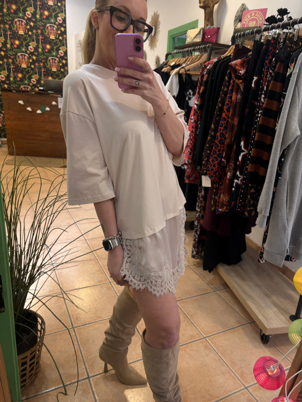 Camiseta Efecto Vestido Satinado - Algodón Premium Talla Única