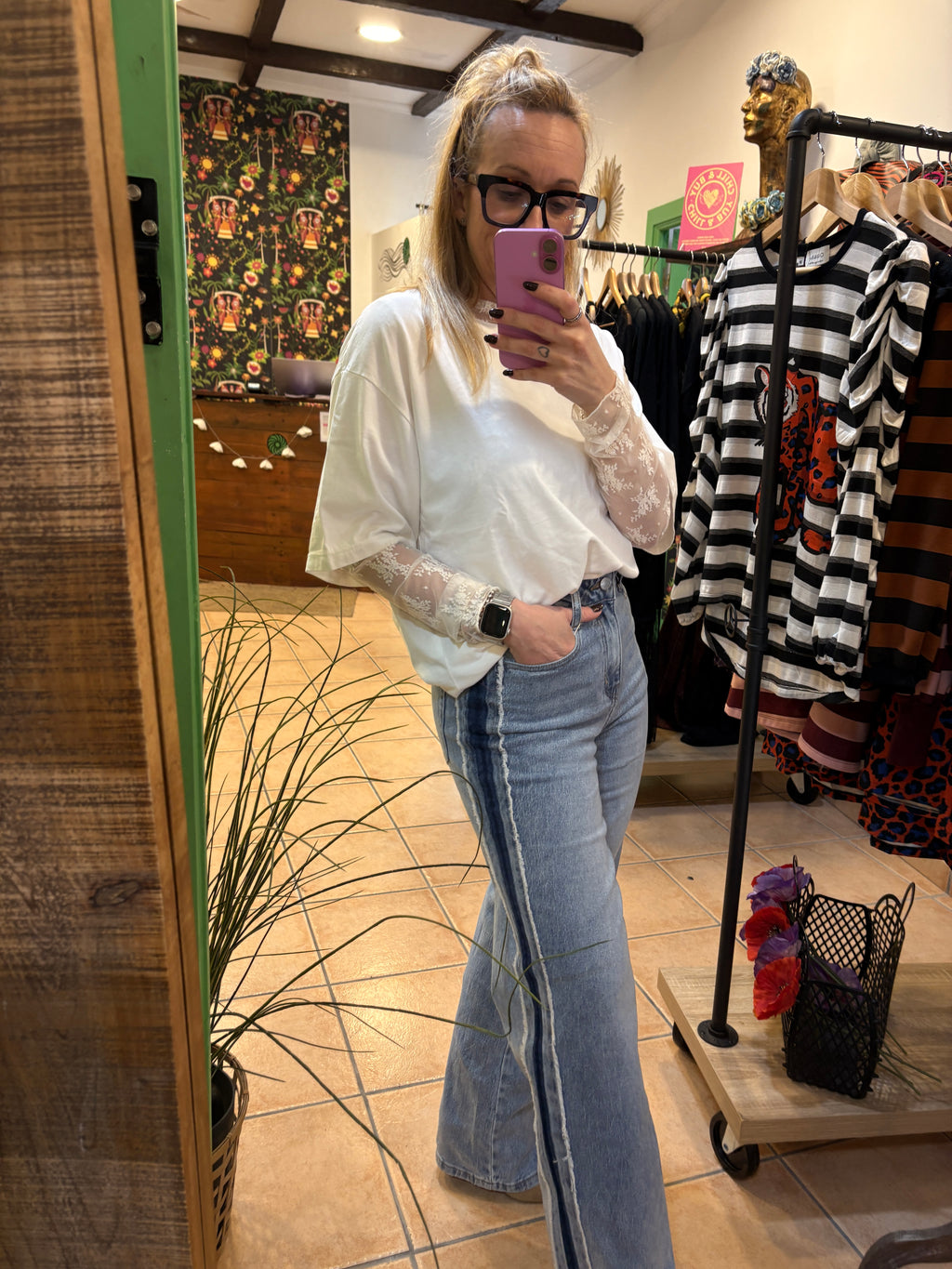 Pantalón denim rayas