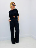 Pantalón de Vestir Negro – Pernera Ancha y Cintura Elástica