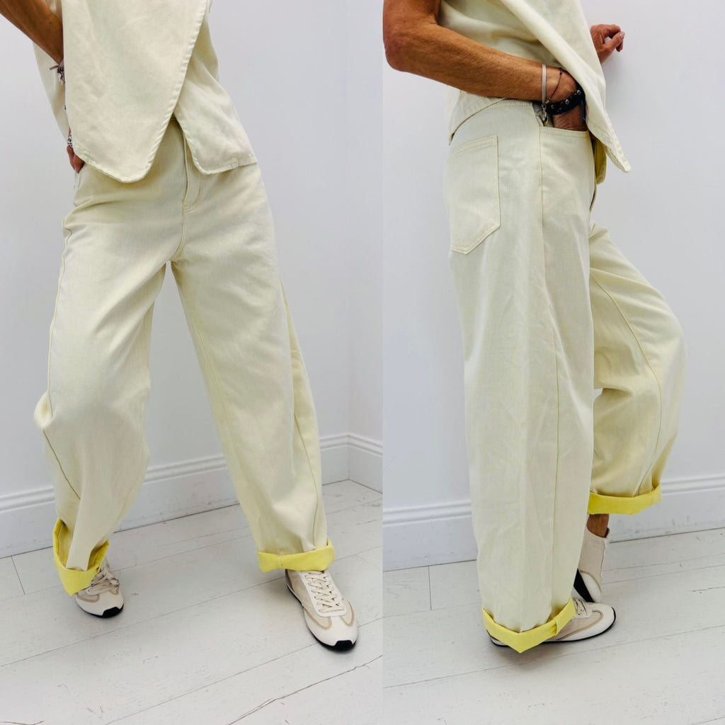 Conjunto Denim Amarillo — Chaleco Abotonado y Pantalón Balloon