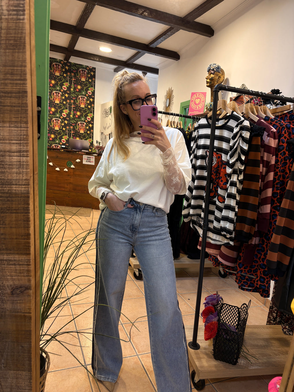 Pantalón denim rayas