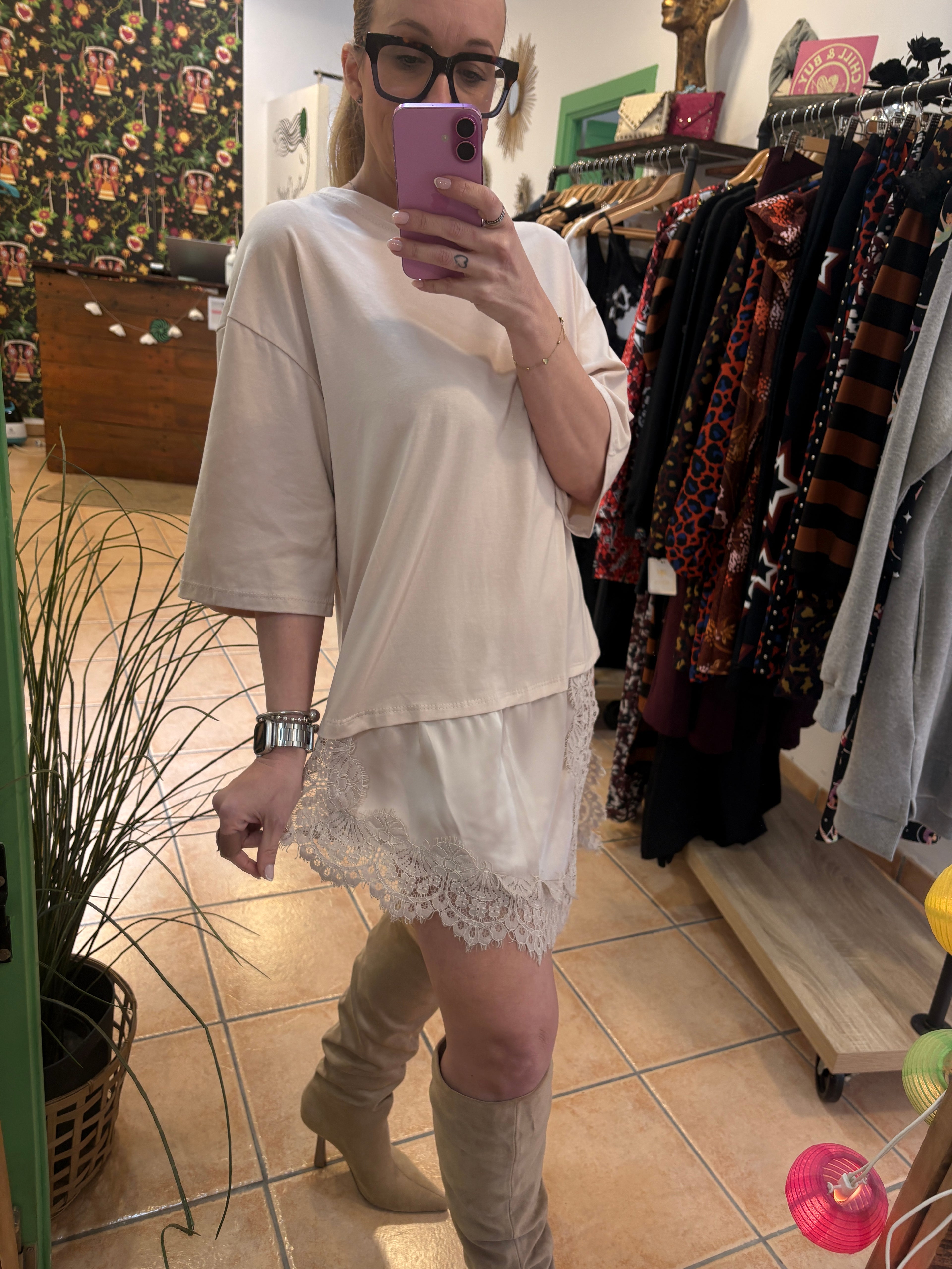 Camiseta Efecto Vestido Satinado - Algodón Premium Talla Única