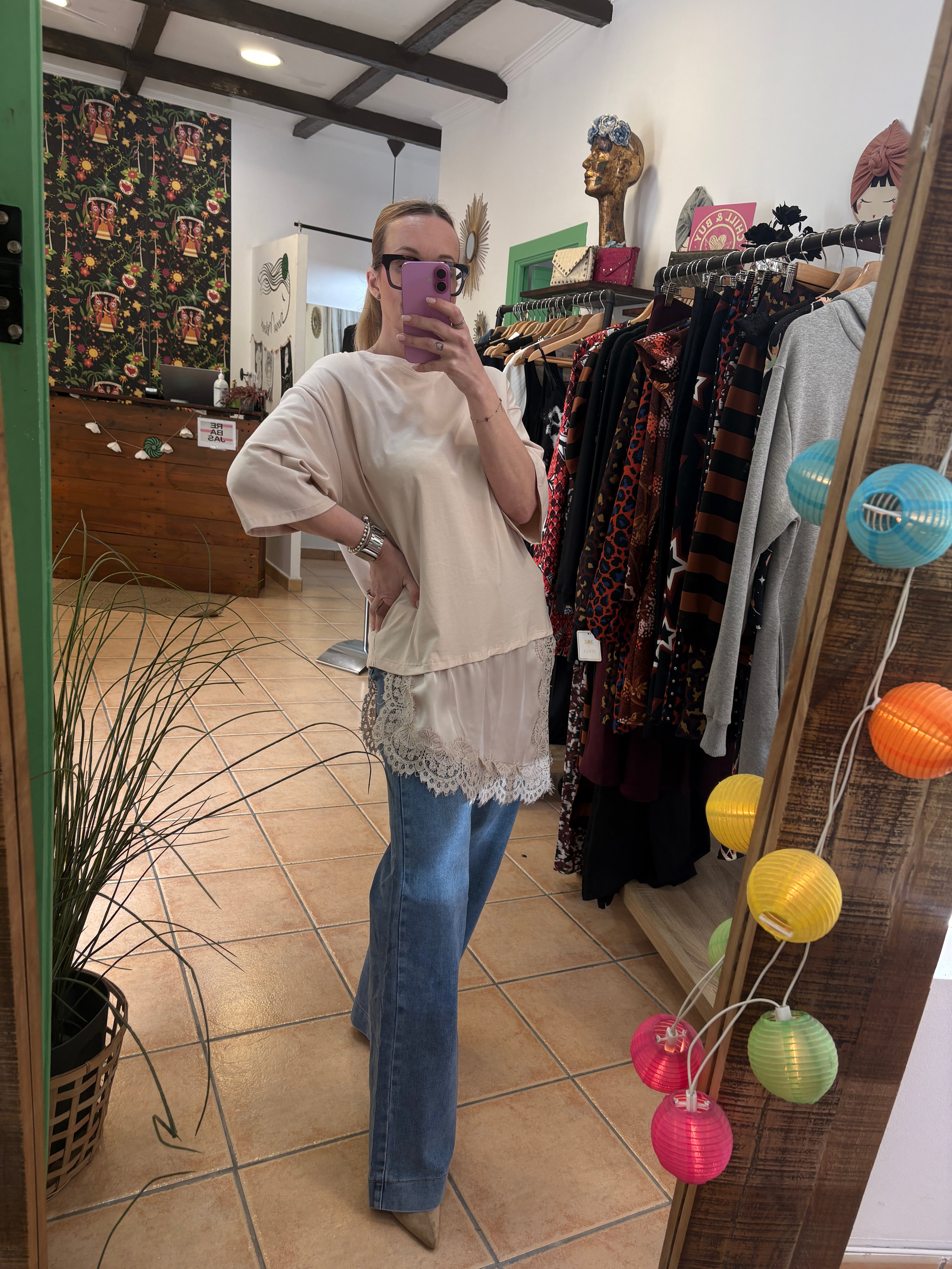Camiseta Efecto Vestido Satinado - Algodón Premium Talla Única