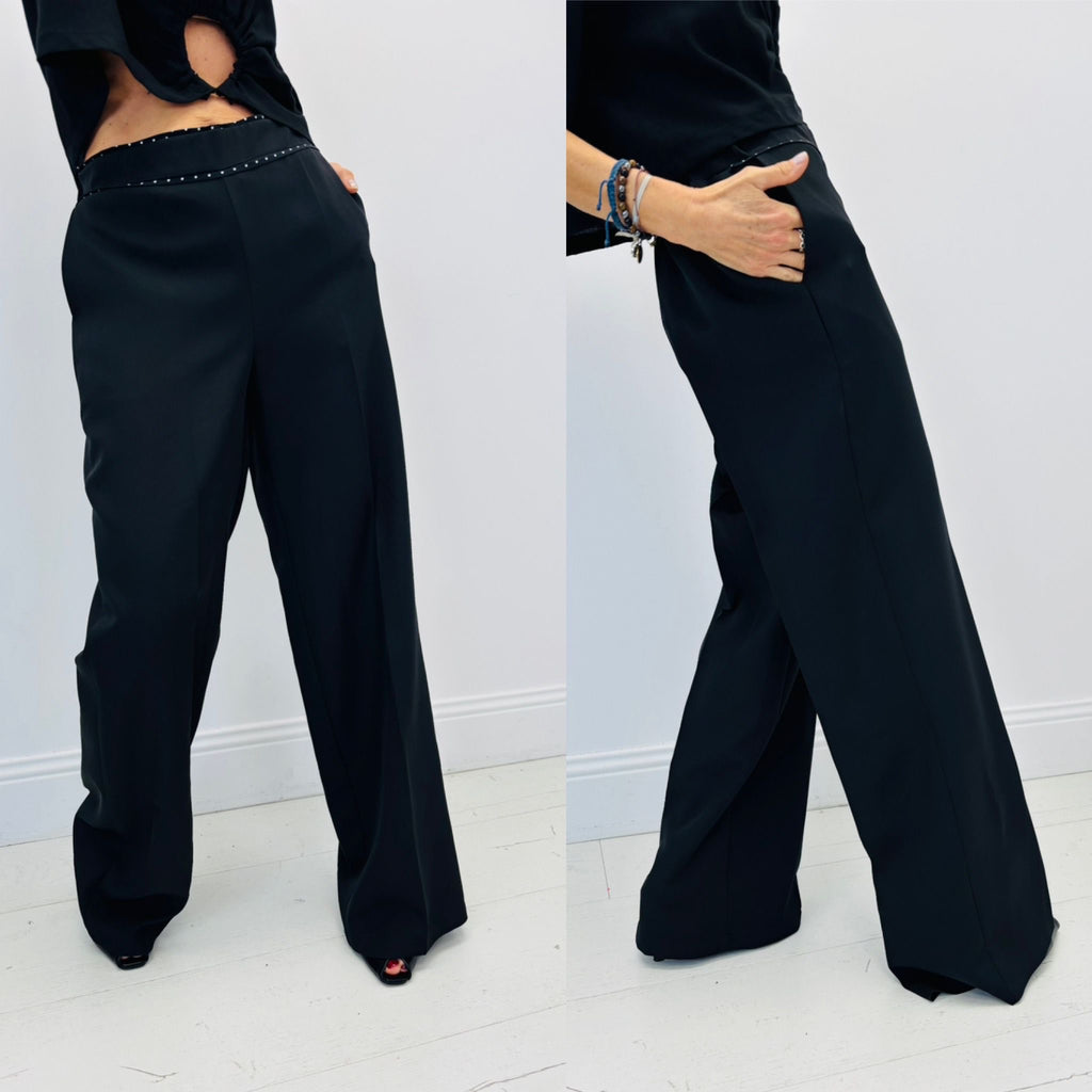 Pantalón de Vestir Negro – Pernera Ancha y Cintura Elástica
