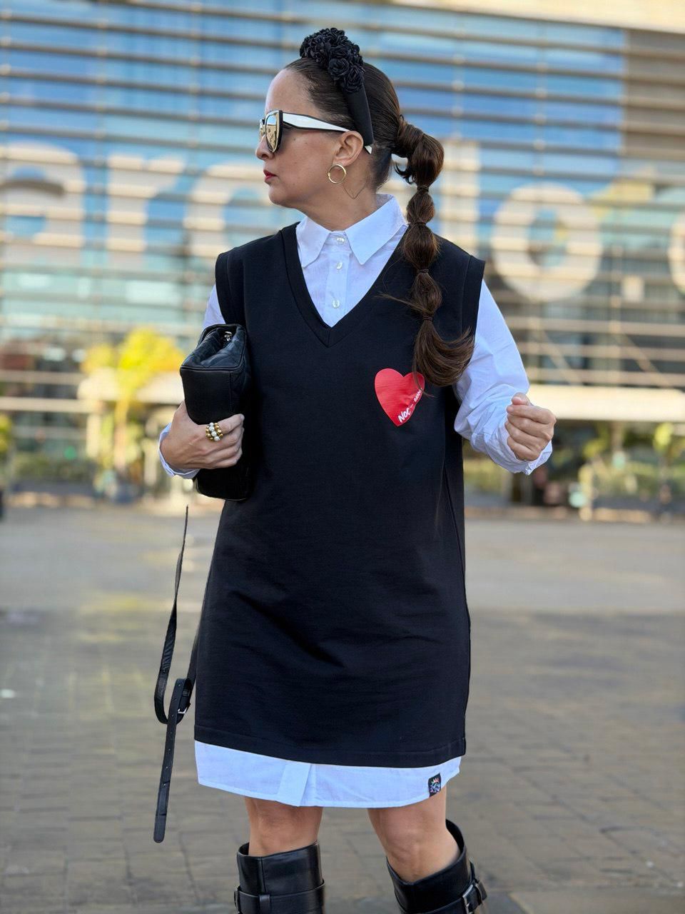 Vestido AMOR - Efecto Camisa Integrada Negro
