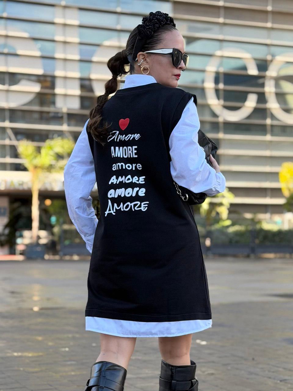 Vestido AMOR - Efecto Camisa Integrada Negro