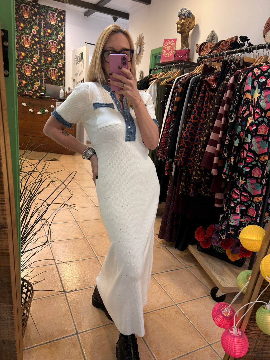 Vestido punto y denim