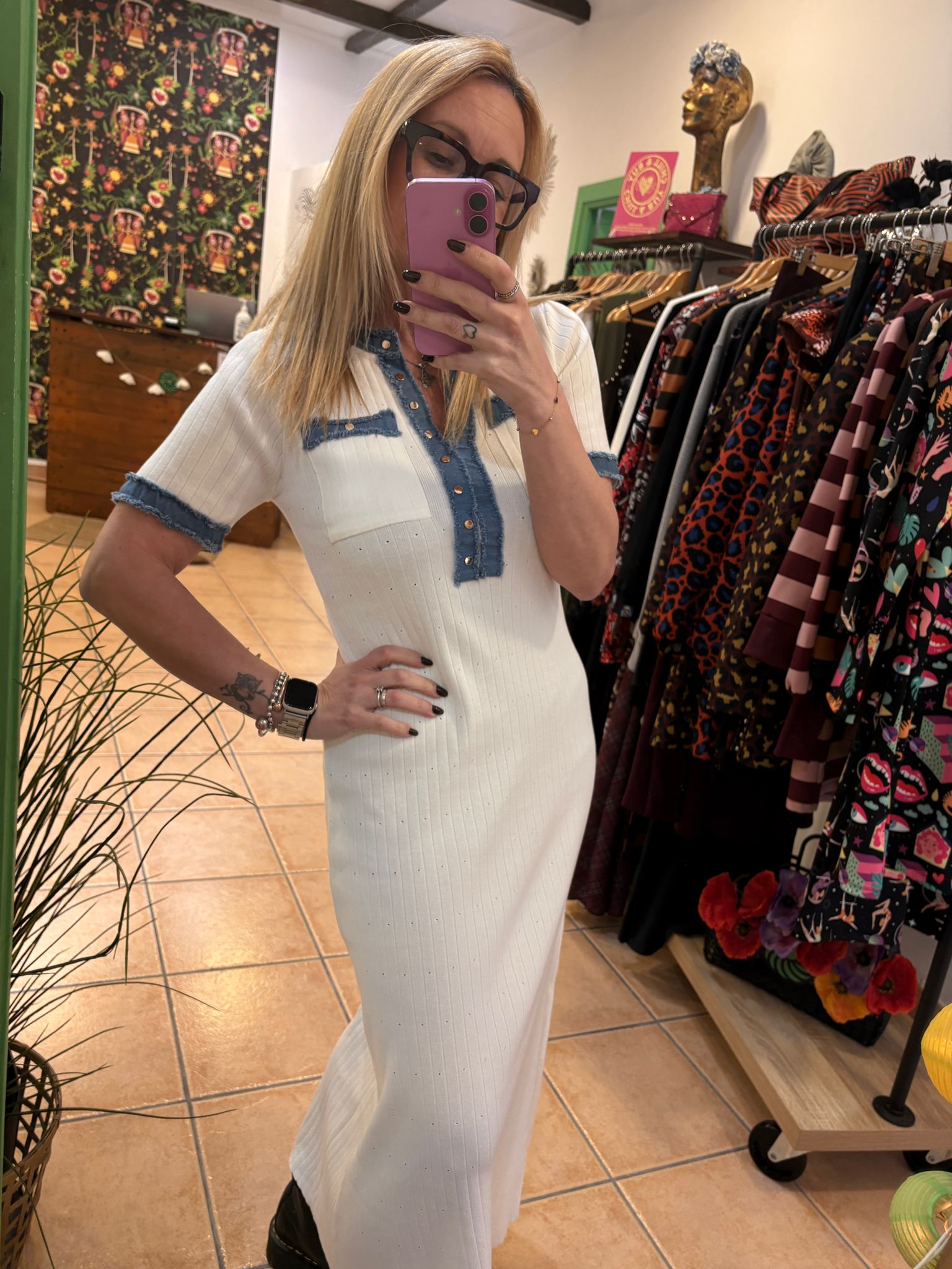 Vestido punto y denim